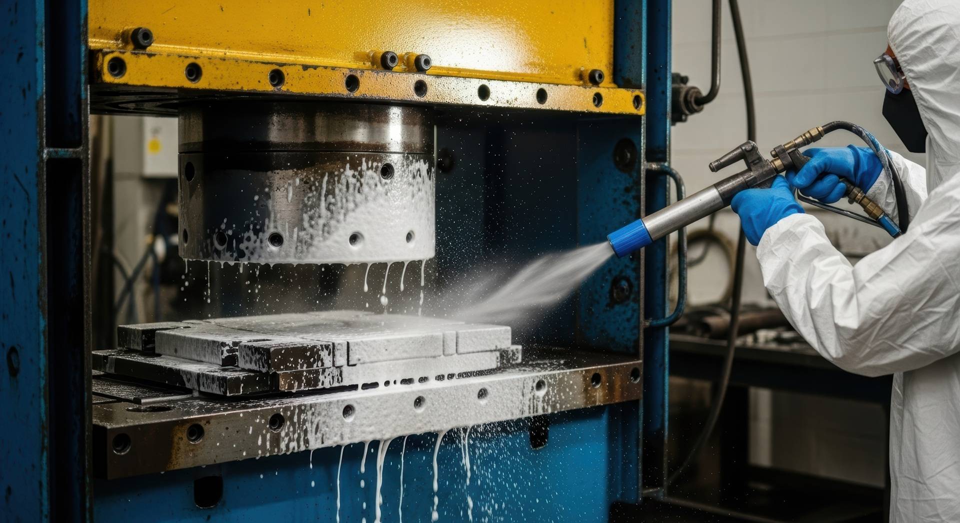 Facharbeiter reinigt Industrieanlage mit Hochdruck | elektrische Seilwinden